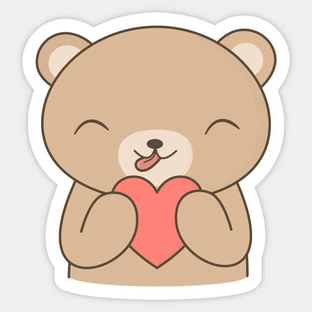 Kawaii Cute Brown Bear Heart T-Shirt Sticker by happinessinatee